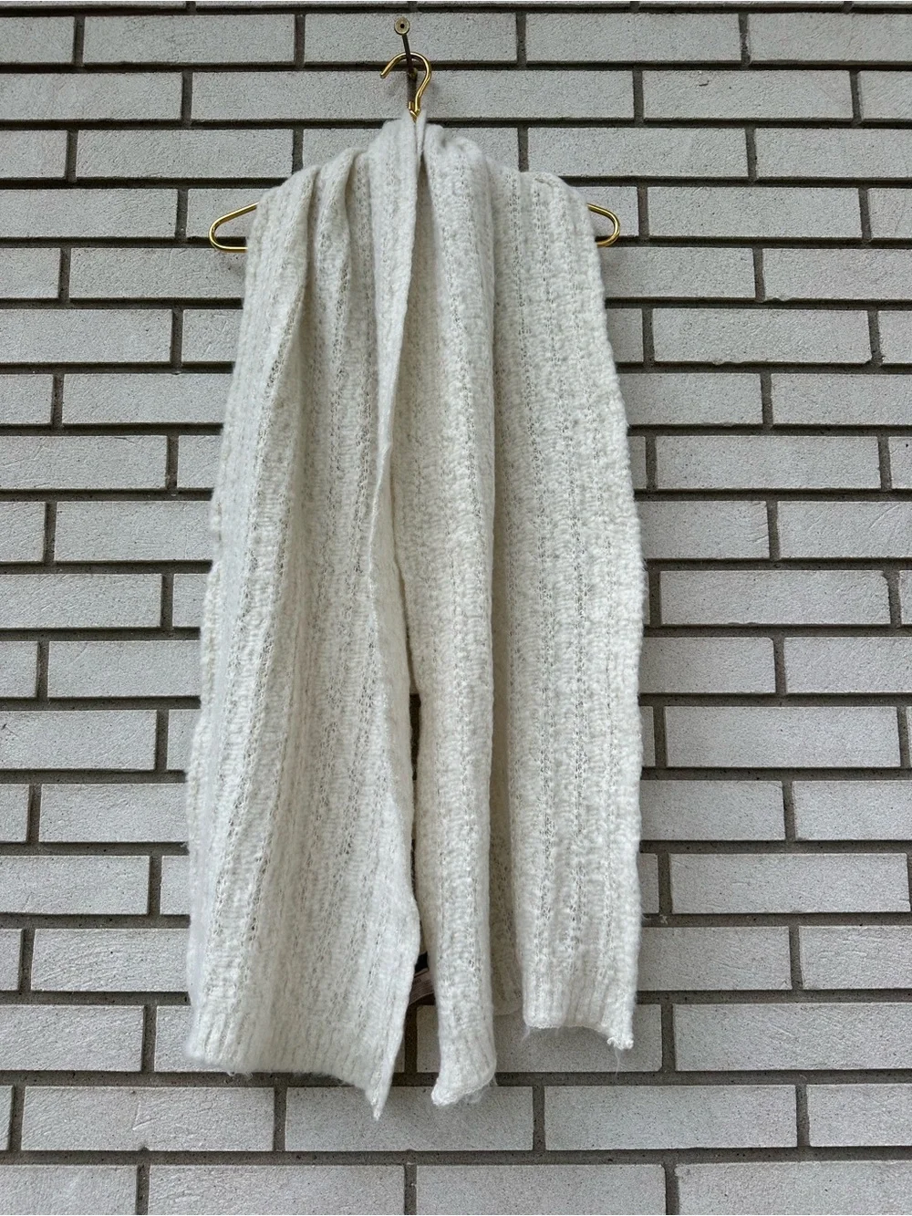 LOOK by M Ivory Fuzzy Knit Scarf Soft Cozy Long Wrap Ribbed Blanket